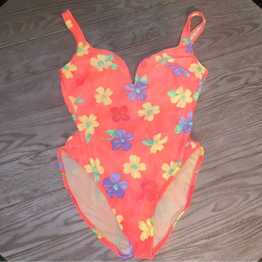 Swimsuit Vintage Coral Key Bright Floral One Piece Purple Multicolor Size 12